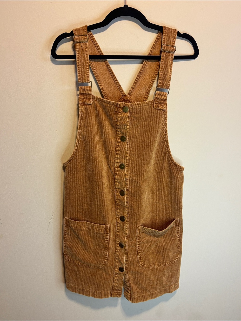 ✨art + ephect Brown Ribbed Corduroy Button-Front Overall Dress Size M/L Junior